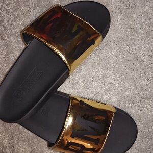 PINK Victoria's Secret Black and Gold Sandals